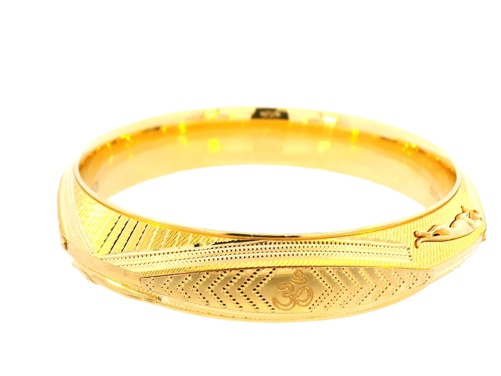 22k Gold Yellow Finish Bangle with Embossed Detailing and Decorative Motif