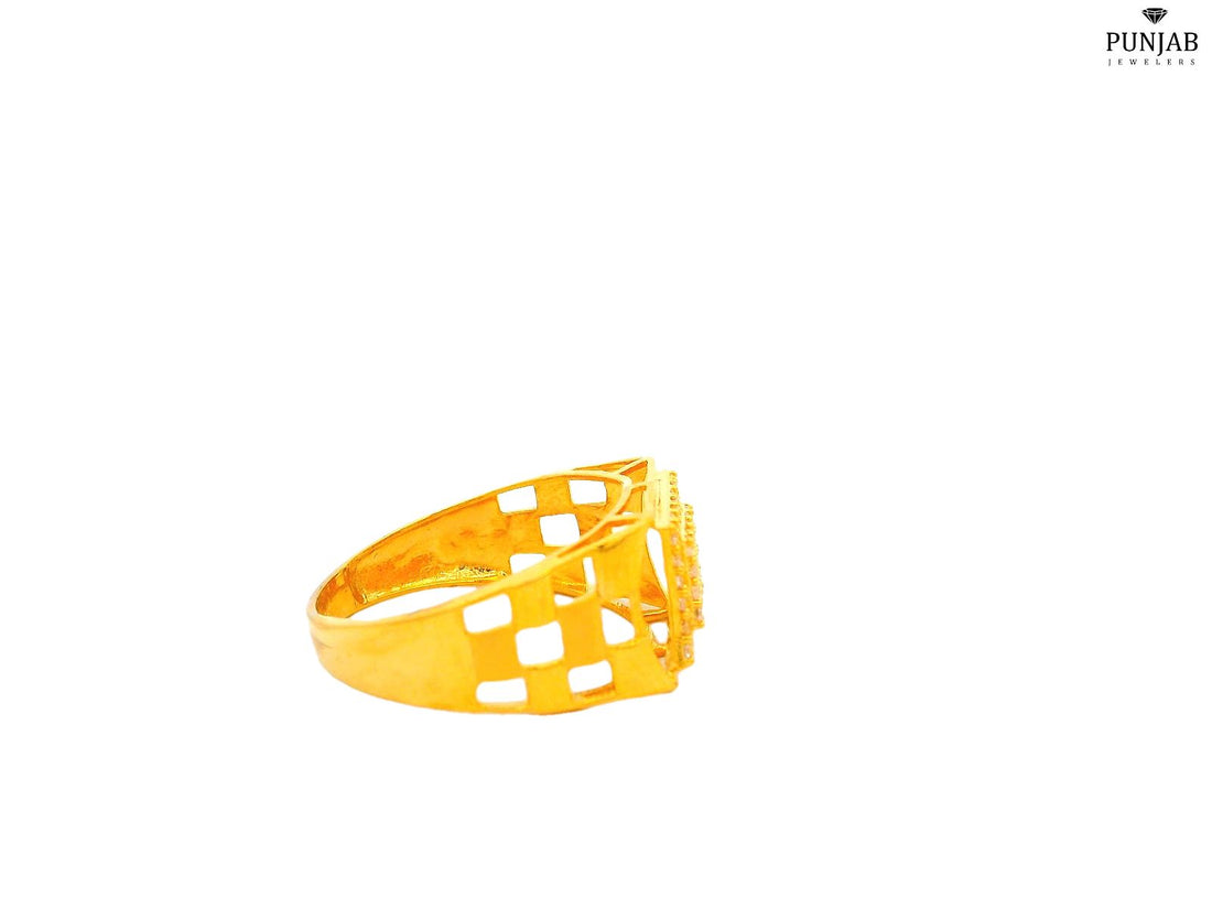 22K Yellow Gold Ring with Openwork Frame and Square Cluster Stone Design