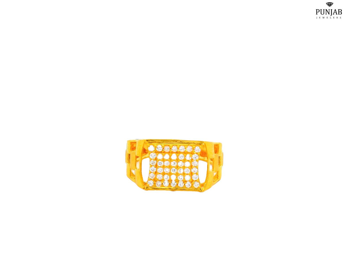 22K Yellow Gold Ring with Openwork Frame and Square Cluster Stone Design