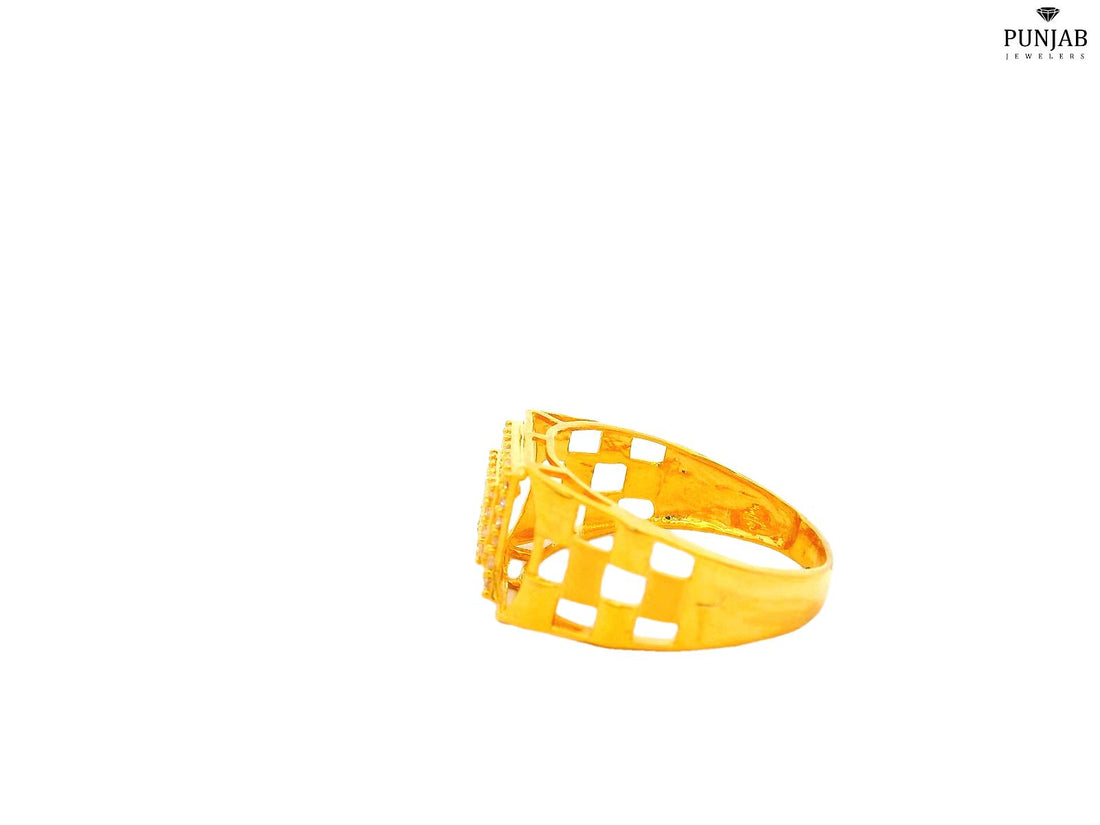 22K Yellow Gold Ring with Openwork Frame and Square Cluster Stone Design