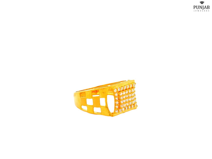 22K Yellow Gold Ring with Openwork Frame and Square Cluster Stone Design