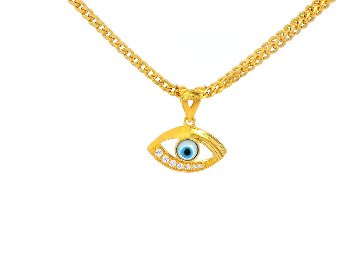 22k Yellow Gold Evil Eye Pendant with Cubic Zirconia Accents