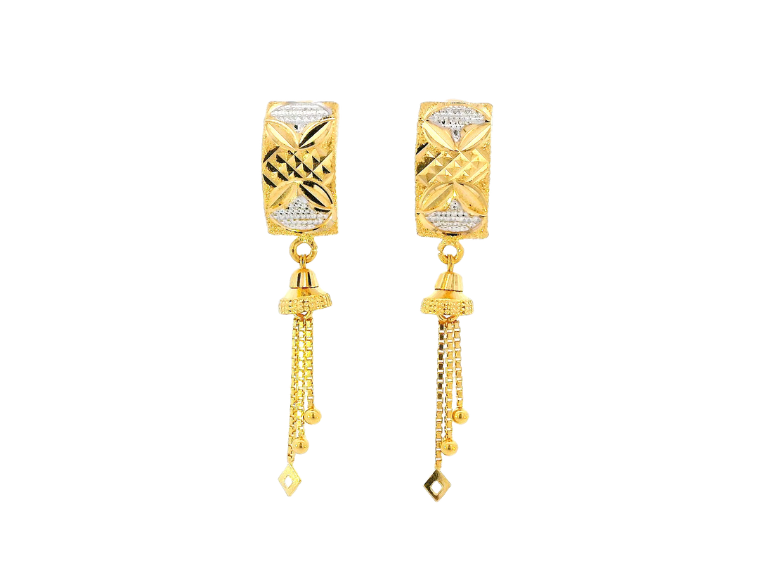 22k Gold Dual-Tone Hanging Earrings with Omega Backs