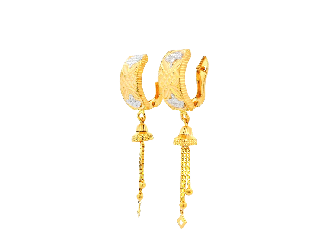 22k Gold Dual-Tone Hanging Earrings with Omega Backs