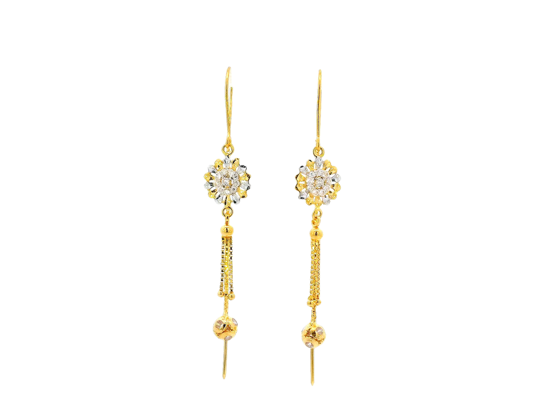 22k Gold Floral Hanging Earrings with Dual-Tone Finish