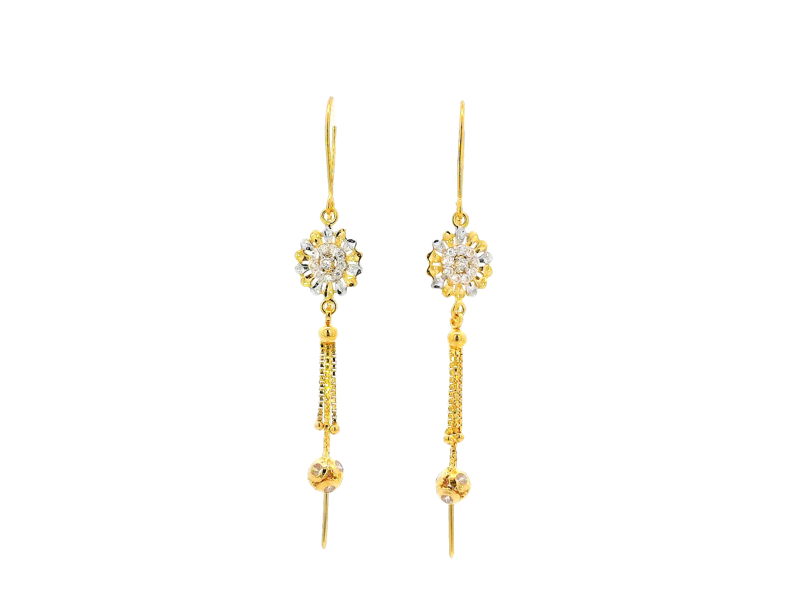 22k Gold Floral Hanging Earrings with Dual-Tone Finish