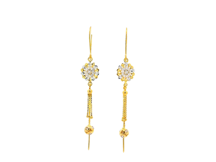 22k Gold Floral Hanging Earrings with Dual-Tone Finish