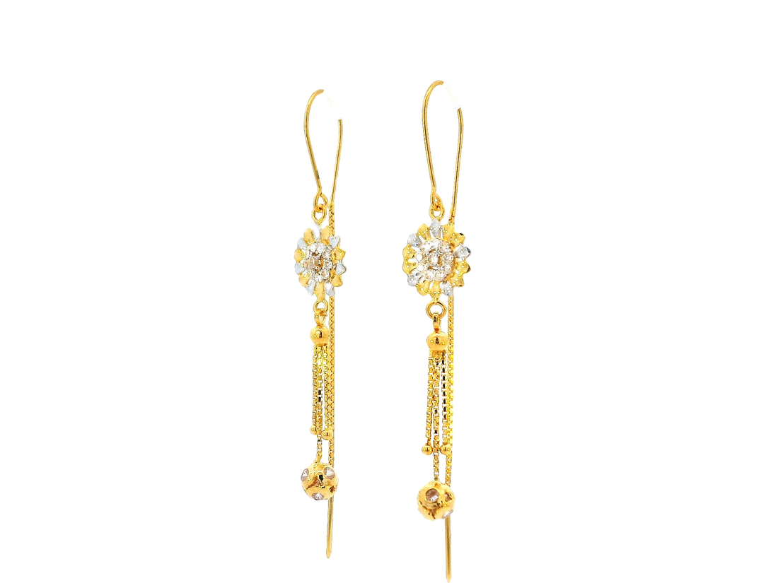 22k Gold Floral Hanging Earrings with Dual-Tone Finish