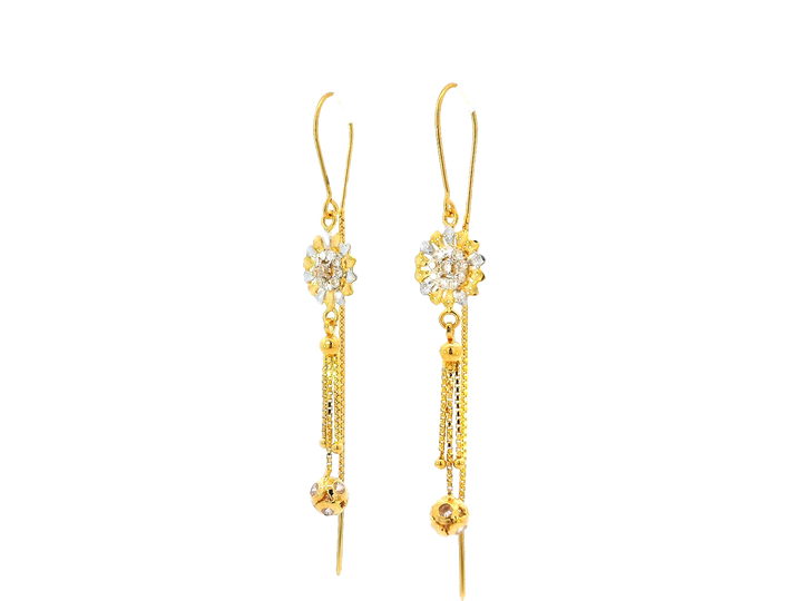 22k Gold Floral Hanging Earrings with Dual-Tone Finish