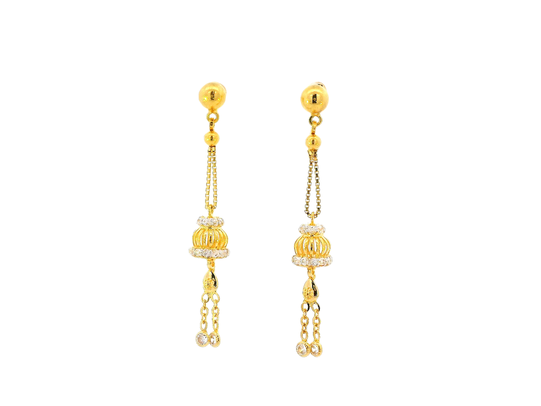 22k Gold Hanging Earrings with Cubic Zirconia Accents