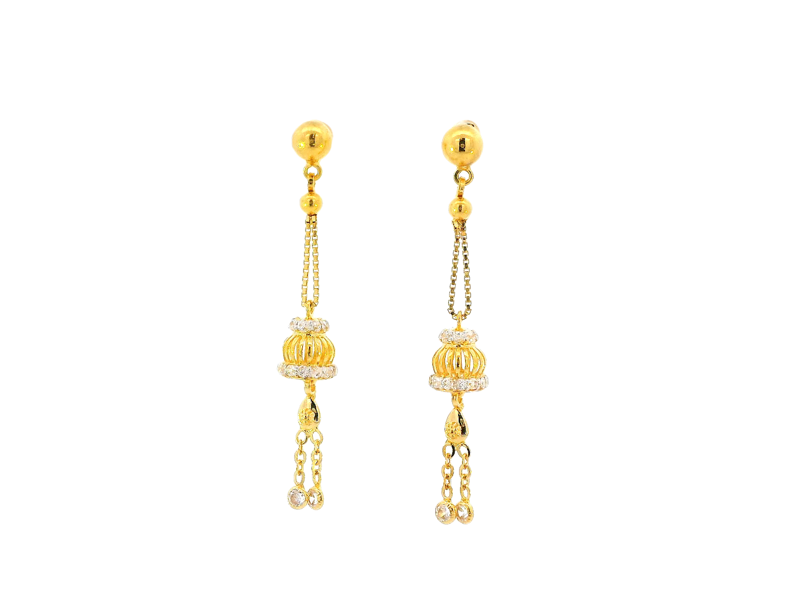 22k Gold Hanging Earrings with Cubic Zirconia Accents