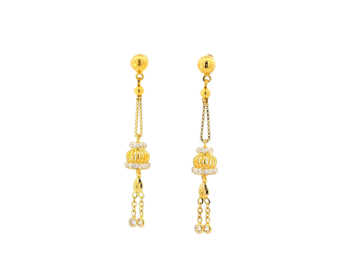 22k Gold Hanging Earrings with Cubic Zirconia Accents