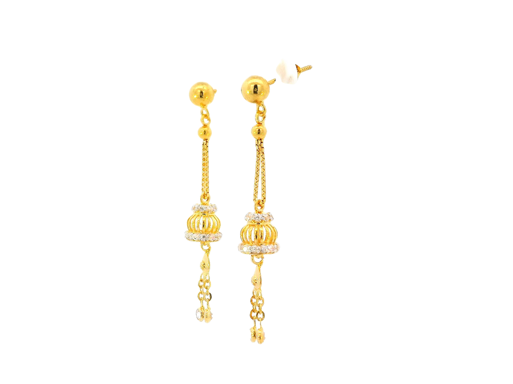 22k Gold Hanging Earrings with Cubic Zirconia Accents