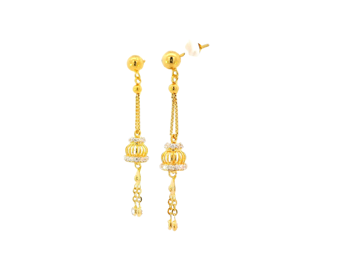 22k Gold Hanging Earrings with Cubic Zirconia Accents