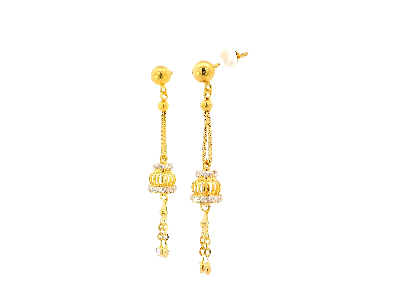 22k Gold Hanging Earrings with Cubic Zirconia Accents