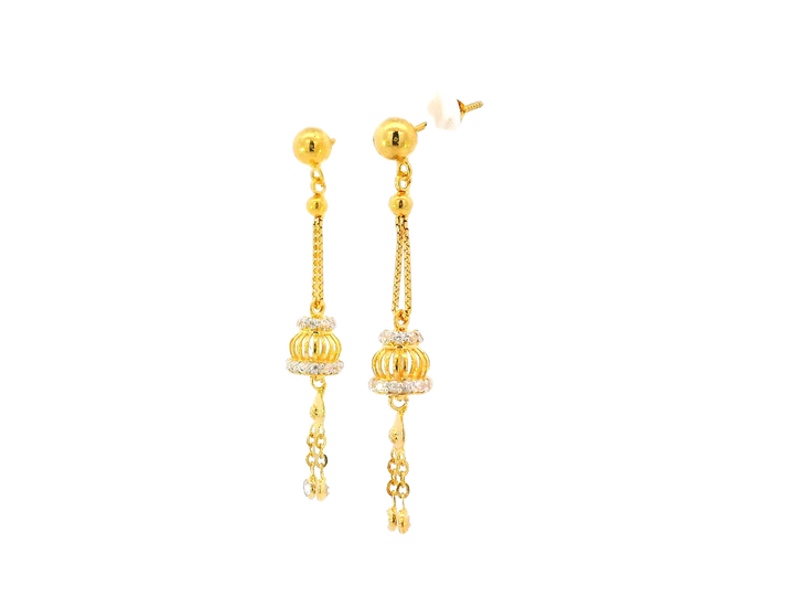 22k Gold Hanging Earrings with Cubic Zirconia Accents