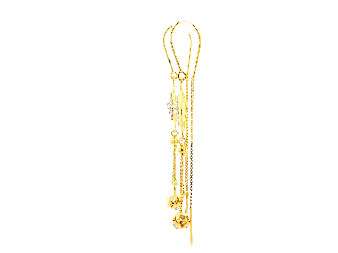22k Gold Hanging Earrings with Cubic Zirconia