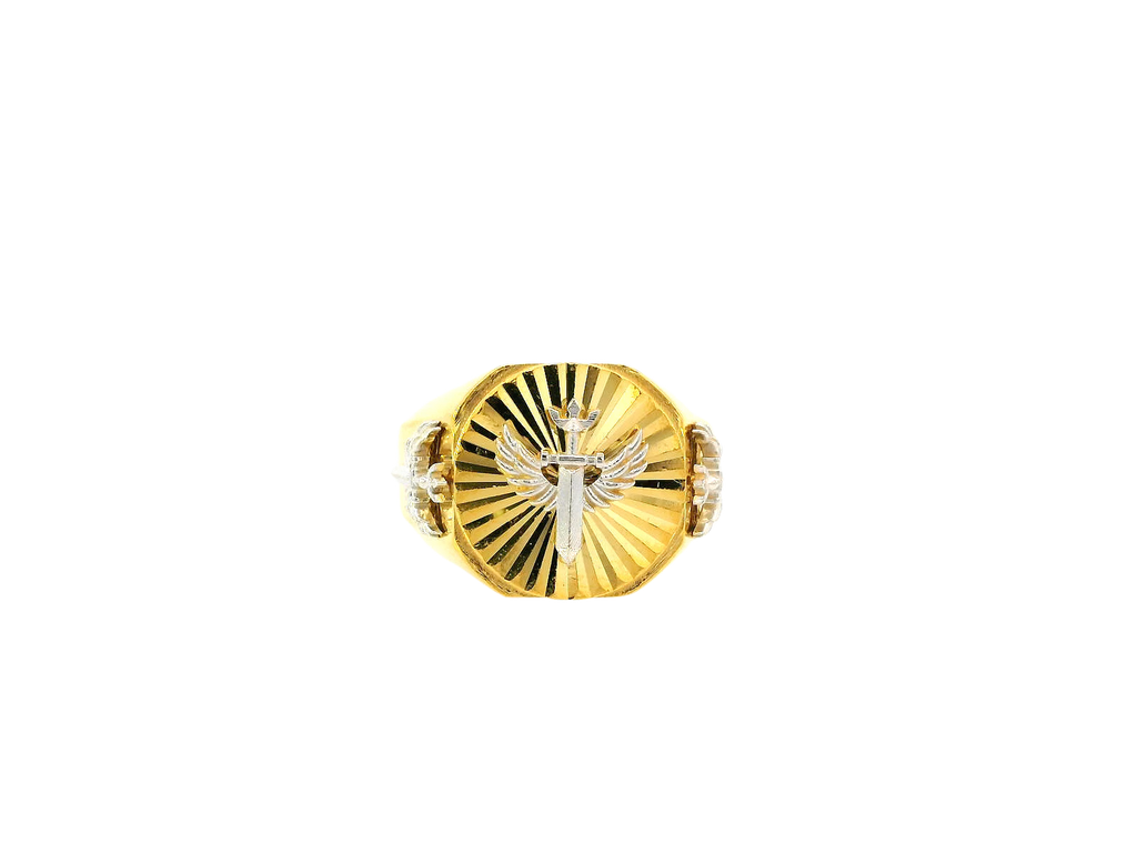 22K Yellow and White Gold Angel Wing Men's Ring – Size 10