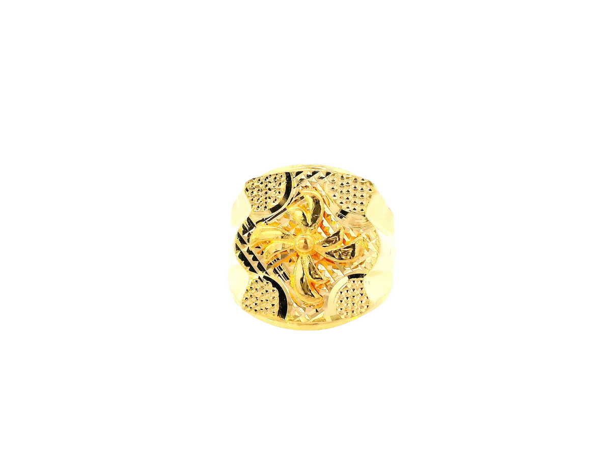 22K Yellow Gold Men's Floral Ring – Size 10.5