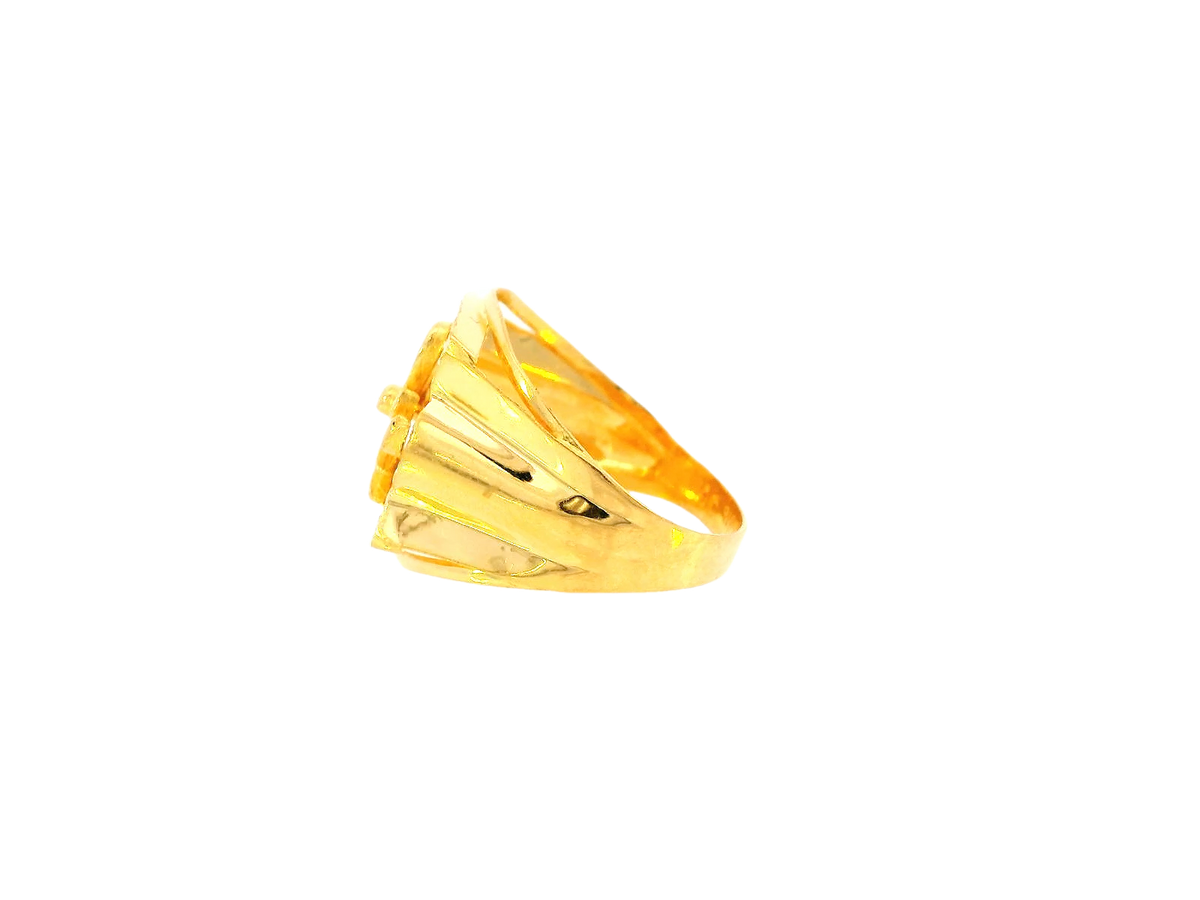 22K Yellow Gold Men's Floral Ring – Size 10.5