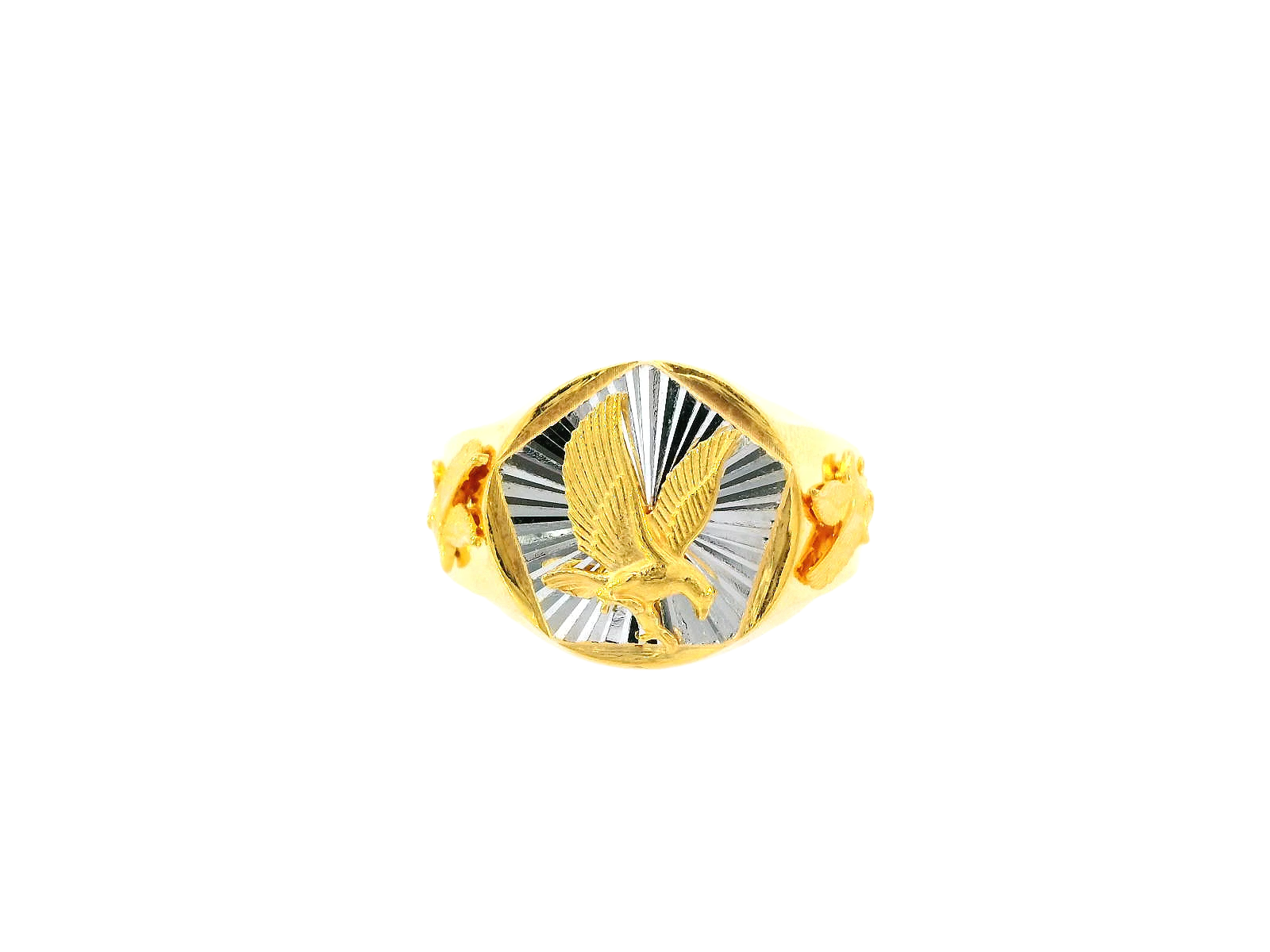 22K Yellow and White Gold Eagle Motif Men's Ring – Size 10.2