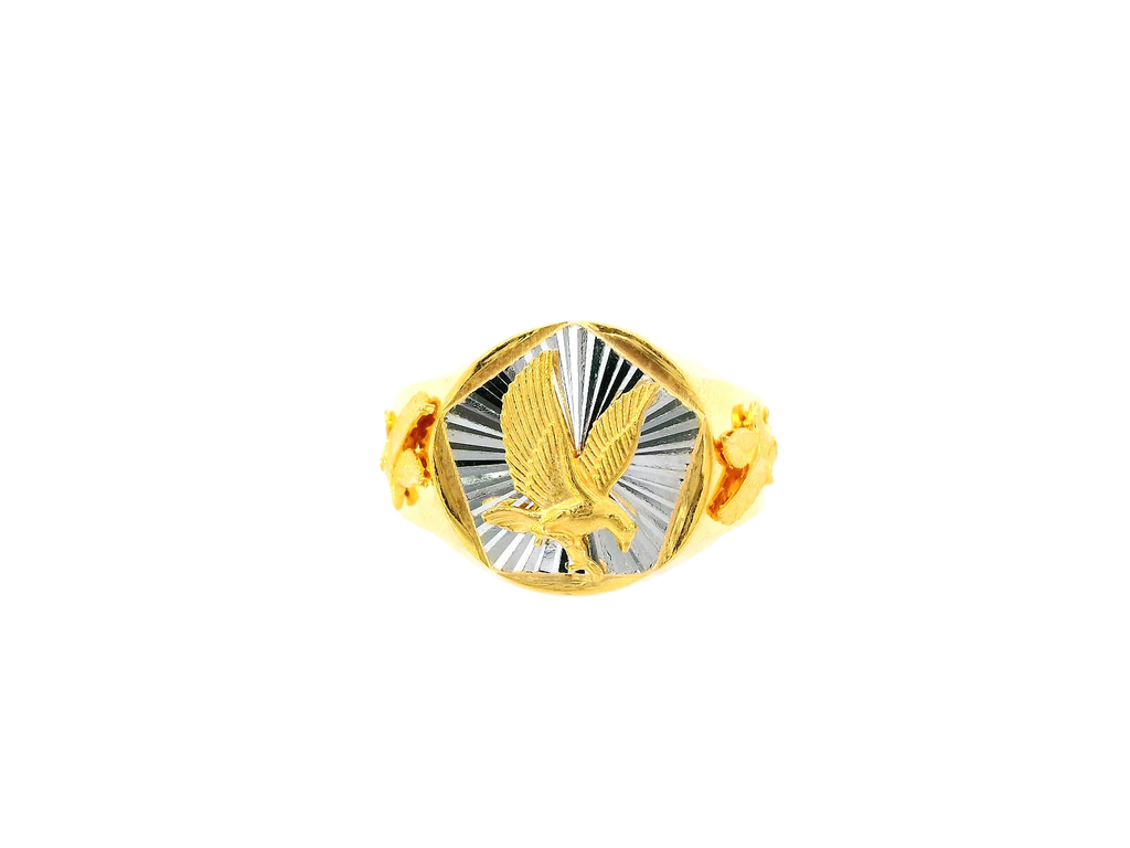 22K Yellow and White Gold Eagle Motif Men's Ring – Size 10.2