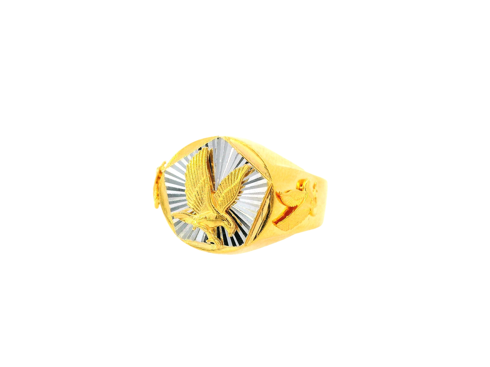 22K Yellow and White Gold Eagle Motif Men's Ring – Size 10.2