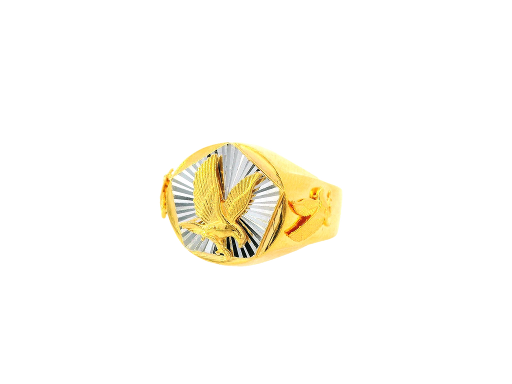 22K Yellow and White Gold Eagle Motif Men's Ring – Size 10.2