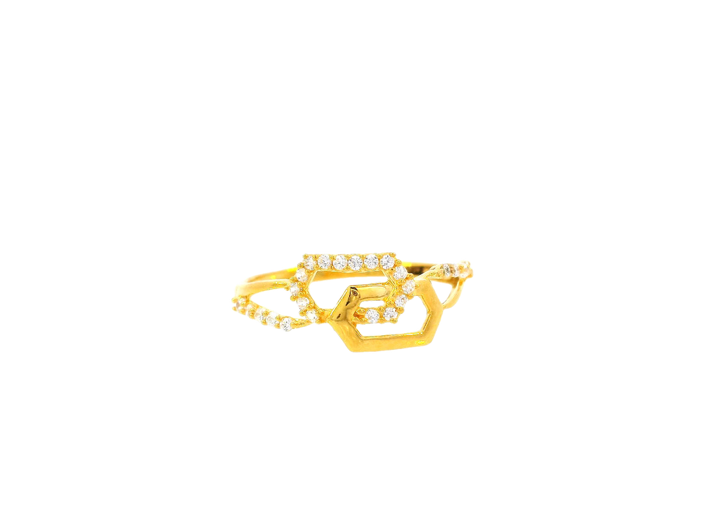 22K Yellow Gold Geometric Cubic Zirconia Ring – Size 6