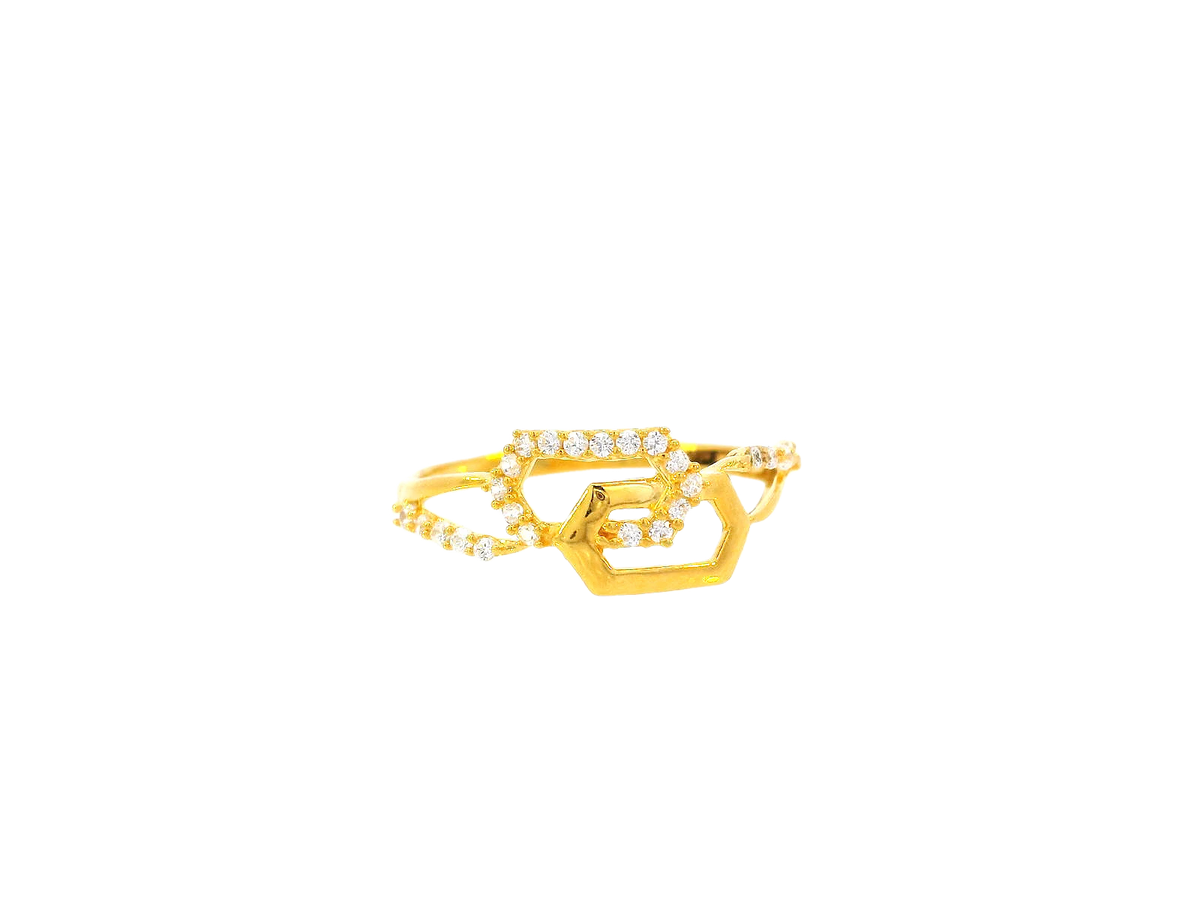 22K Yellow Gold Geometric Cubic Zirconia Ring – Size 6