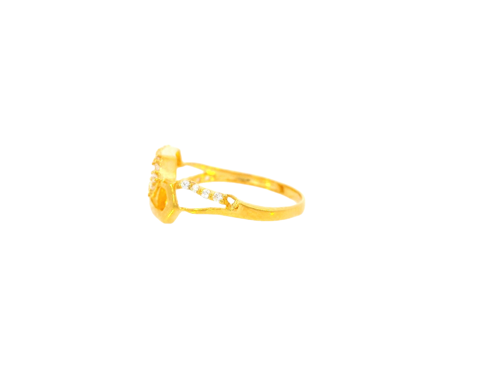 22K Yellow Gold Geometric Cubic Zirconia Ring – Size 6