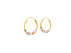 22K Yellow, White & Rose Gold Hoop Earrings with Faceted Beads