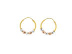 22K Yellow, White & Rose Gold Hoop Earrings with Faceted Beads