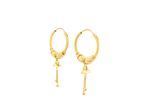 22K Yellow Gold Hoop Earrings with Floral Drop Charms
