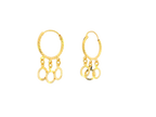 22K Yellow Gold Lightweight Hoop Earrings with Triple Dangle Rings