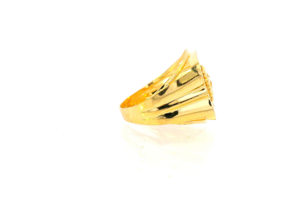 22K Yellow Gold Butterfly Engraved Men's Ring