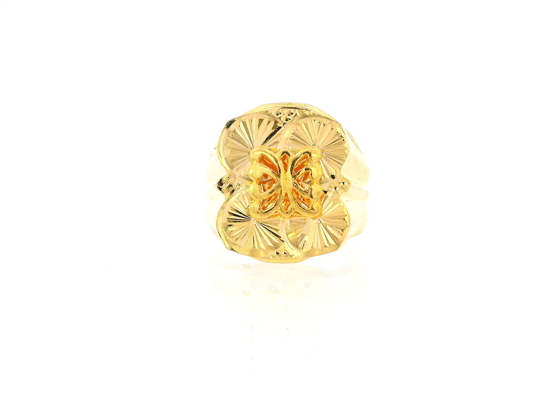 22K Yellow Gold Butterfly Engraved Men's Ring