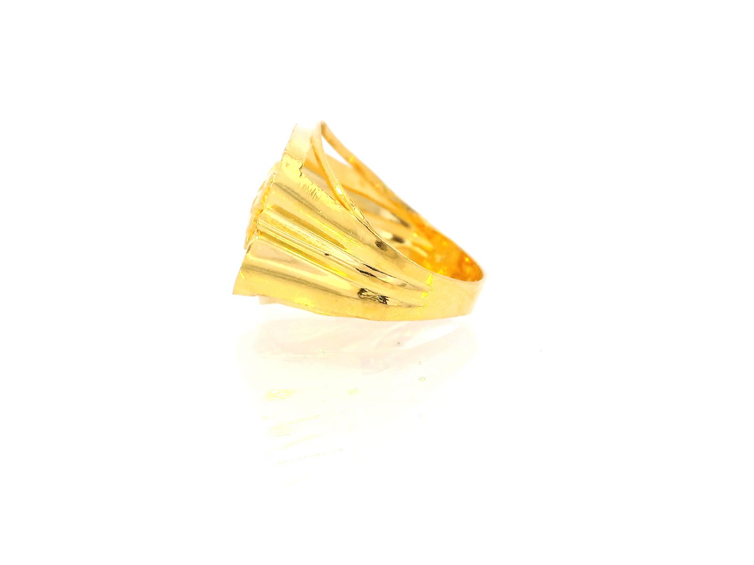 22K Yellow Gold Butterfly Engraved Men's Ring