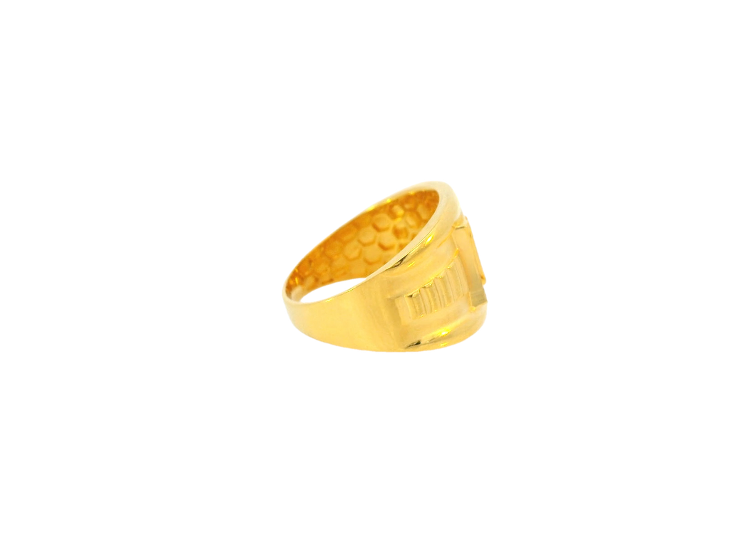 22K Yellow Gold Wide Band Ring with Engraved "B" and Cross Motif