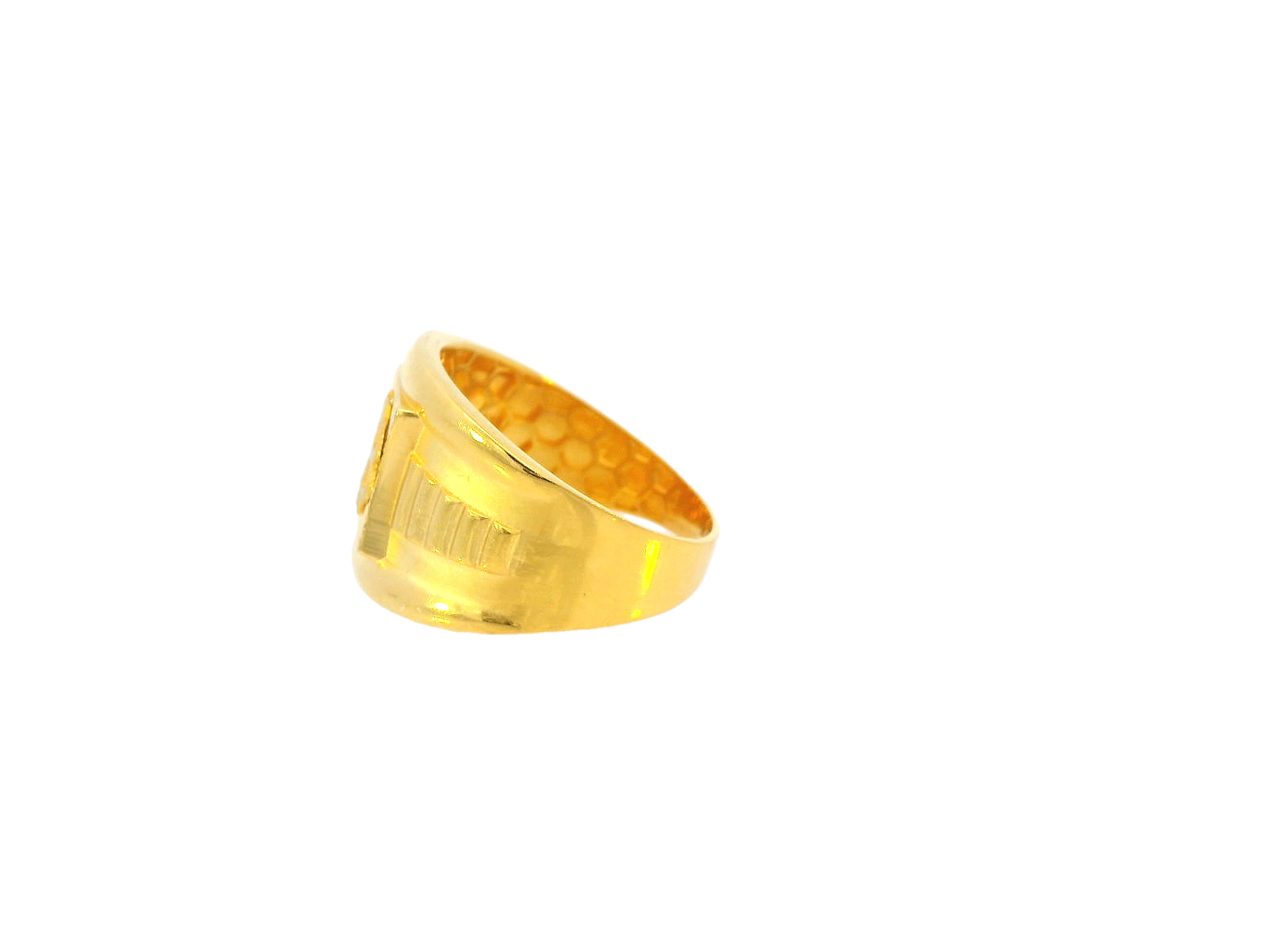 22K Yellow Gold Wide Band Ring with Engraved "B" and Cross Motif
