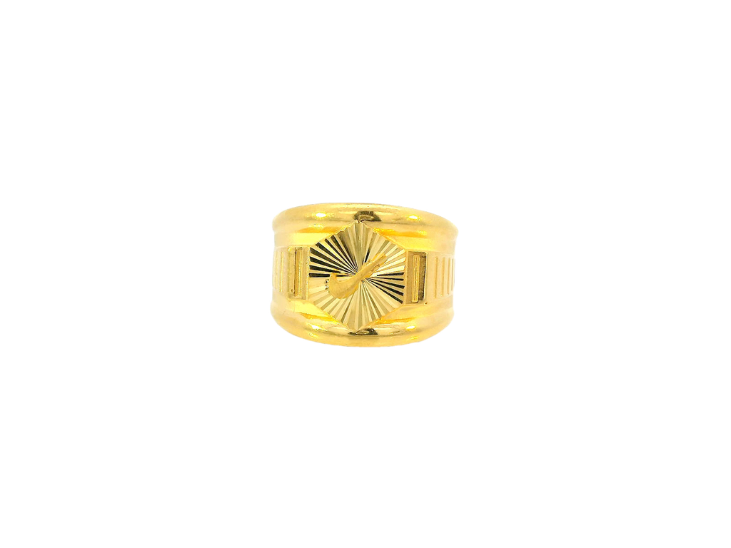 22K Yellow Gold Wide Band Ring with Radiant Detailing