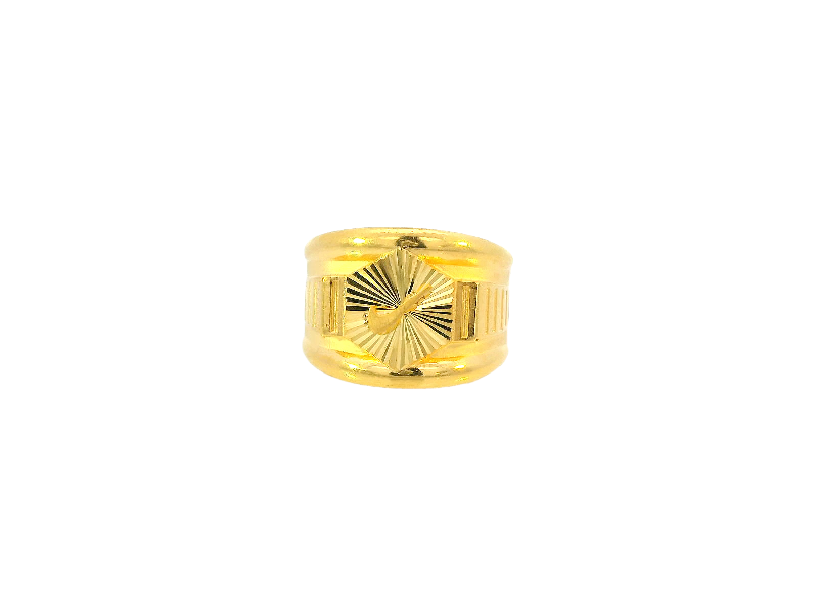 22K Yellow Gold Wide Band Ring with Radiant Detailing
