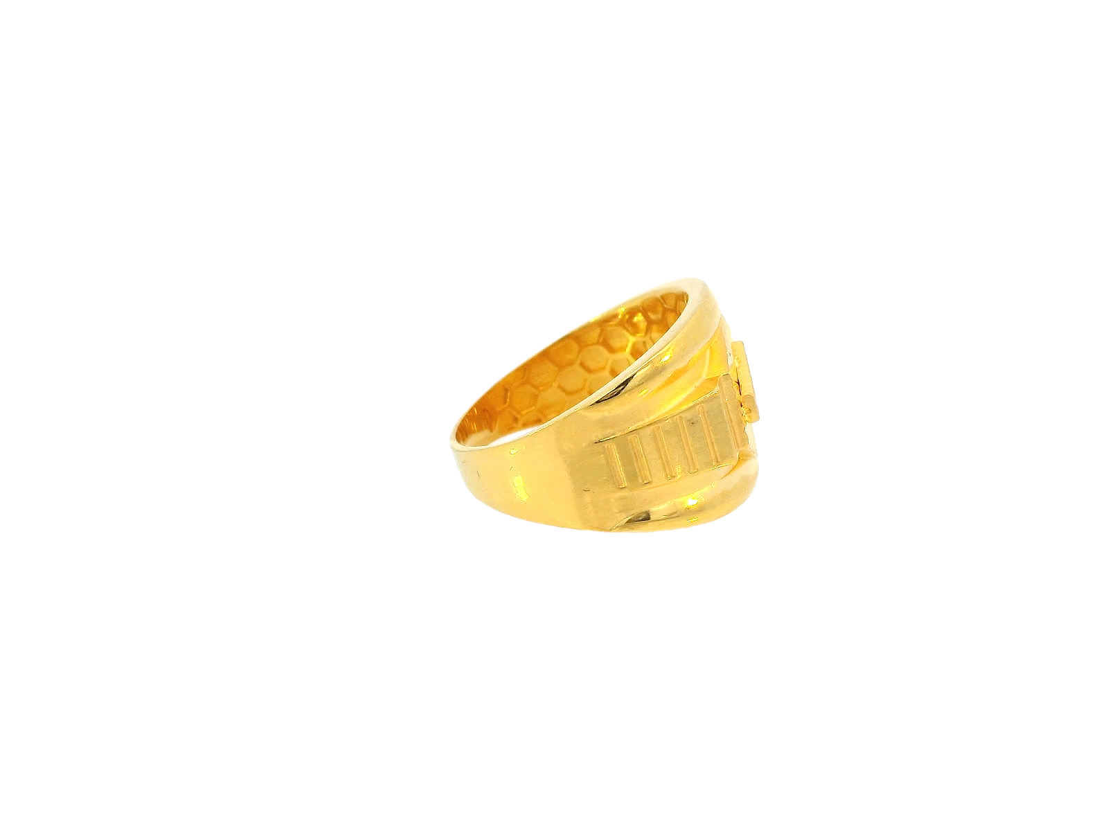 22K Yellow Gold Wide Band Ring with Radiant Detailing