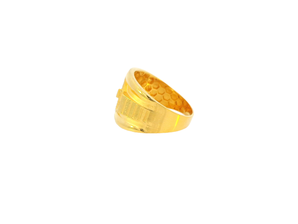 22K Yellow Gold Wide Band Ring with Radiant Detailing