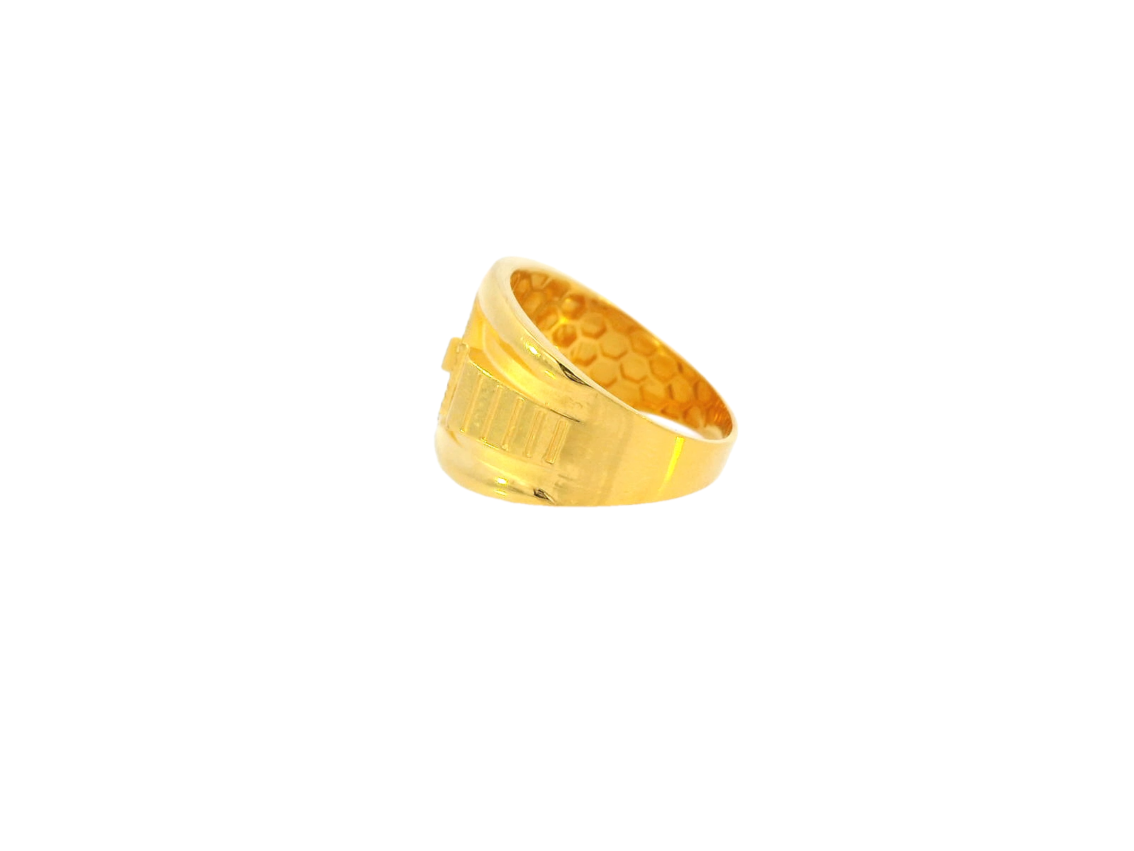 22K Yellow Gold Wide Band Ring with Radiant Detailing