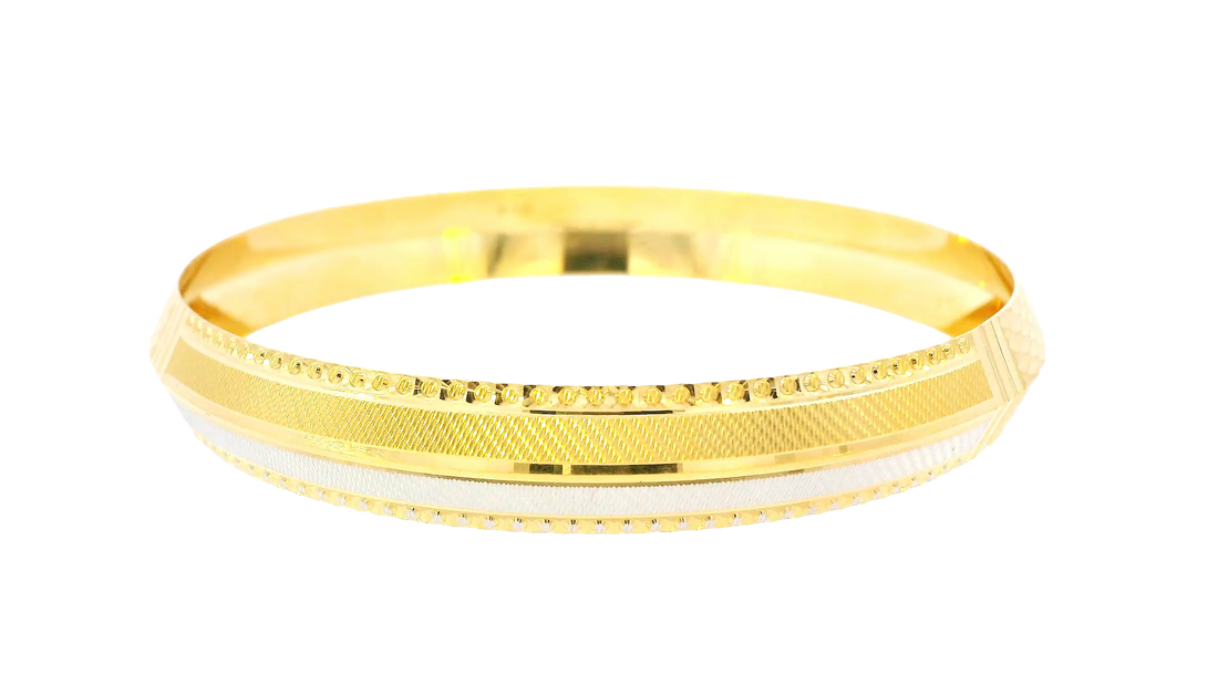22K Yellow & White Gold Bold Dual-Tone Bangle Bracelet