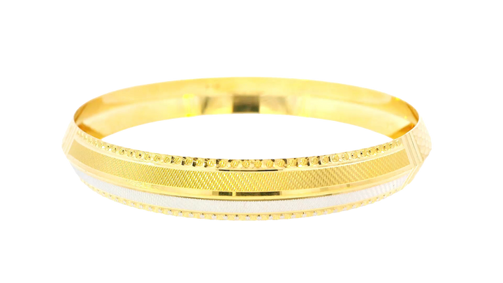 22K Yellow & White Gold Bold Dual-Tone Bangle Bracelet