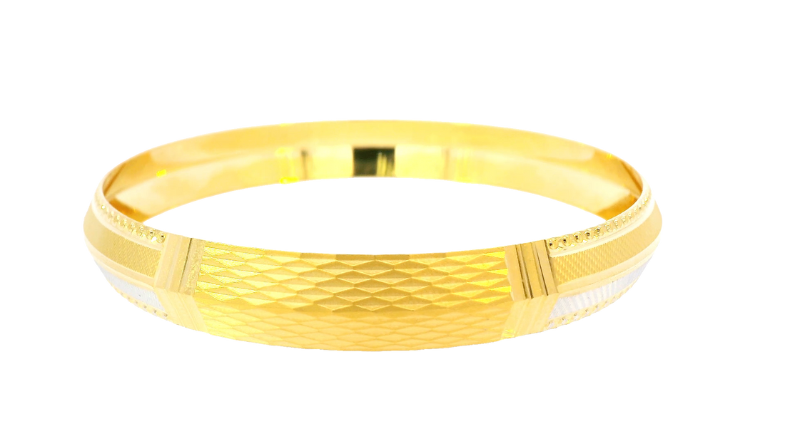 22K Yellow & White Gold Bold Dual-Tone Bangle Bracelet