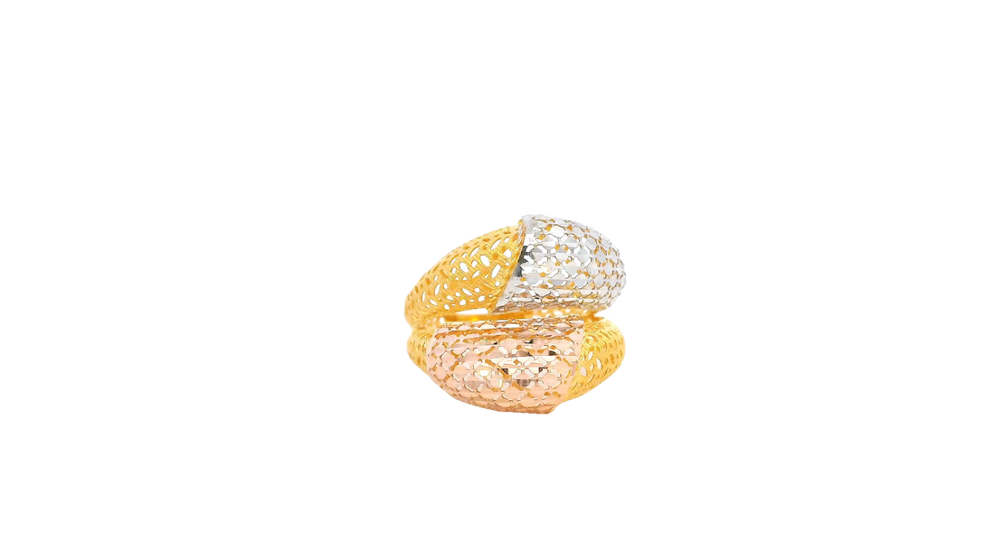 22K Yellow, White &amp; Rose Gold Polished Ring