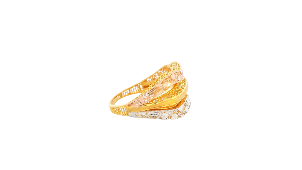 22K Yellow, White &amp; Rose Gold Polished Ring